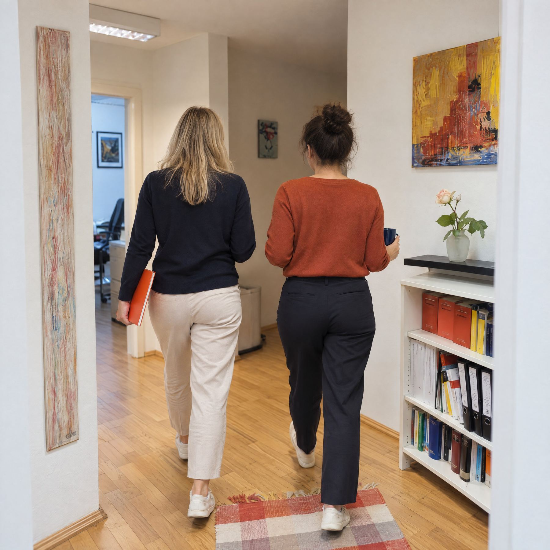 Gang mit Kunst an den Wänden
